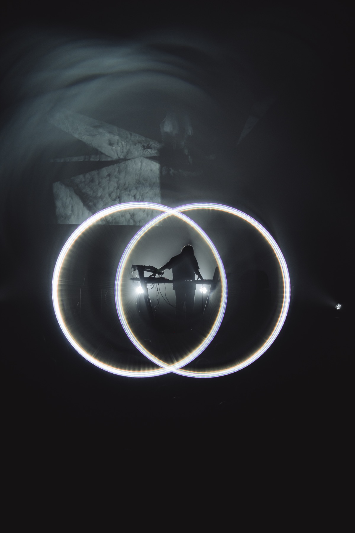 Circular light trails from a fire performance