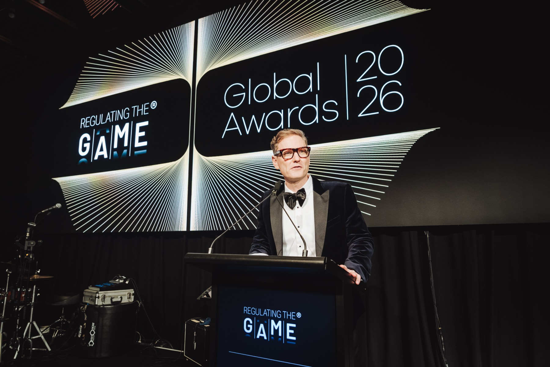 Host at the lectern of the Global Awards 2026