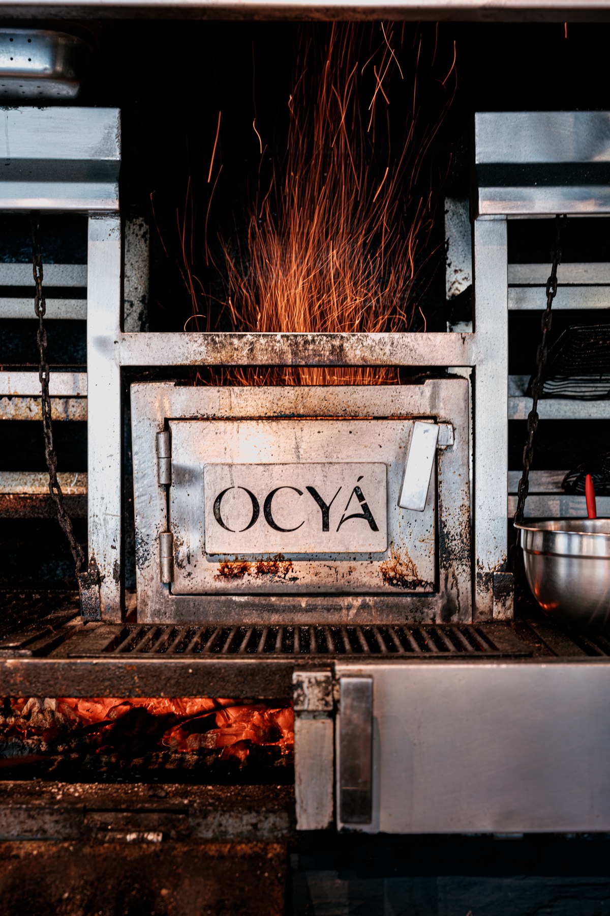 Wood-fired grill at Ocy&aacute;, a Michelin-starred restaurant in Rio de Janeiro